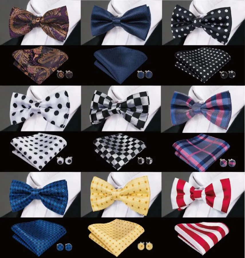 Mens Bow tie men silk bow ties designer for Men Classic Silk Hanky Cufflinks Jacquard Woven Whole weeding business party 6229689