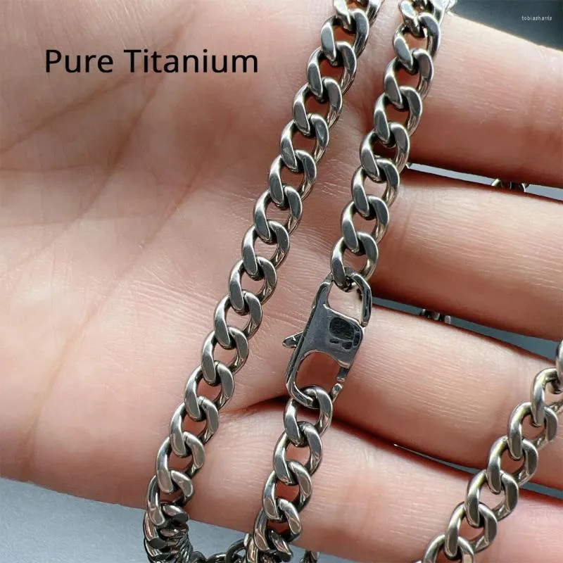 Kedjor Fashion Smooth 5.5mm TA1 Pure Titanium Cuban Link Chain Halsband för män Kvinnor Anti-allergi handgjorda fast