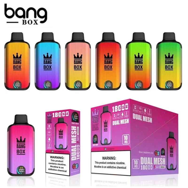 Originele Bangbox Digital 18000 Rookwolken Wegwerp Vape 18K Dual Mesh Coil 26ml Voorgevuld Pod-apparaat Deserchable E-sigaretten met LCD-scherm Bang Box