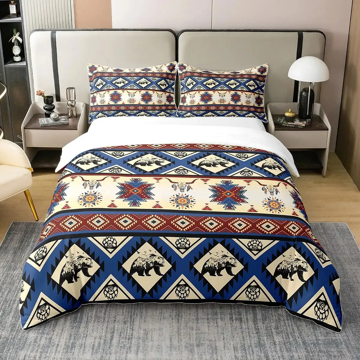 Western Duvet Cover Comforter Boho Tribal Geometry Aztec Bedding Set Queen King Bull Print Bed Sets with 2 Pillow Shams 240131