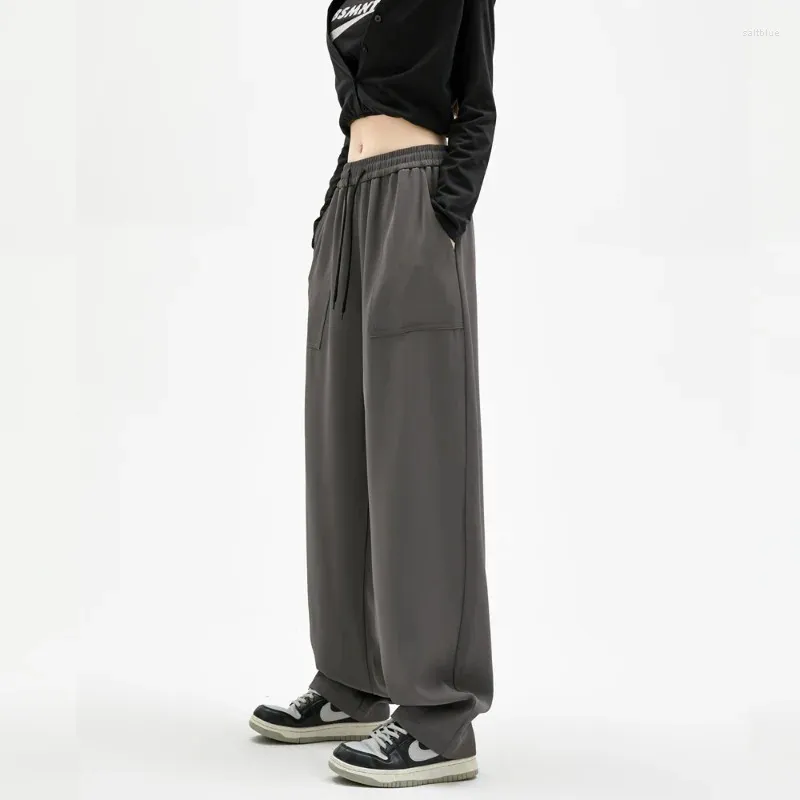 Męskie spodnie jesienne zimowe kieszenie na sznurku elastyczne wysoką talię solidne sport swobodne luźne spodni zagęszone vintage