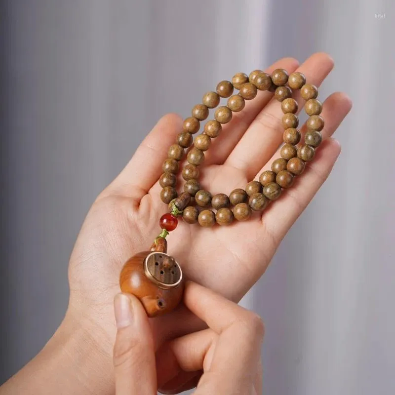 Fil de bois de santal vert, petit cordon à main féminin de 8mm, perles de bouddha, poignée, Pot, pendentif de thé, bijoux anciens