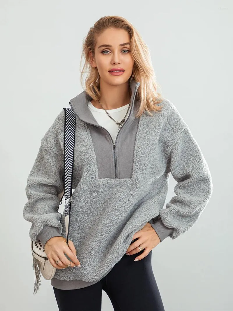 Kadın Hoodies Kadın Bulanık Polar Sweatshirtler Yarım fermuarlı moda kazakları gündelik sonbahar uzun kollu üstler sonbahar sokak kıyafetleri