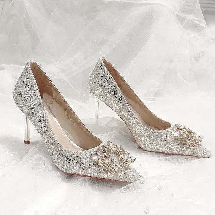 Sandals Women Crystal Wedding Shoes Graduation Party Prom Nightclub Evening Bridal 8 CM High Heel