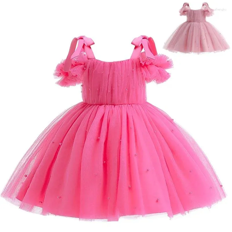 Robes de fille Mode Fleurs Filles Robe D'été Perle Maille Petite Princesse Fête D'anniversaire Costume Cadeau 1-5 Ans Bébé Enfants Vêtements