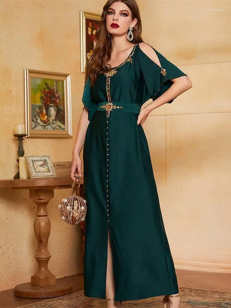 Roupas étnicas Kaftans para Mulheres Verde Abaya Cetim Dubai Turquia Islam Muçulmano Hijab Modesto Vestido Djellaba Robe Femme Musulmane Caftan