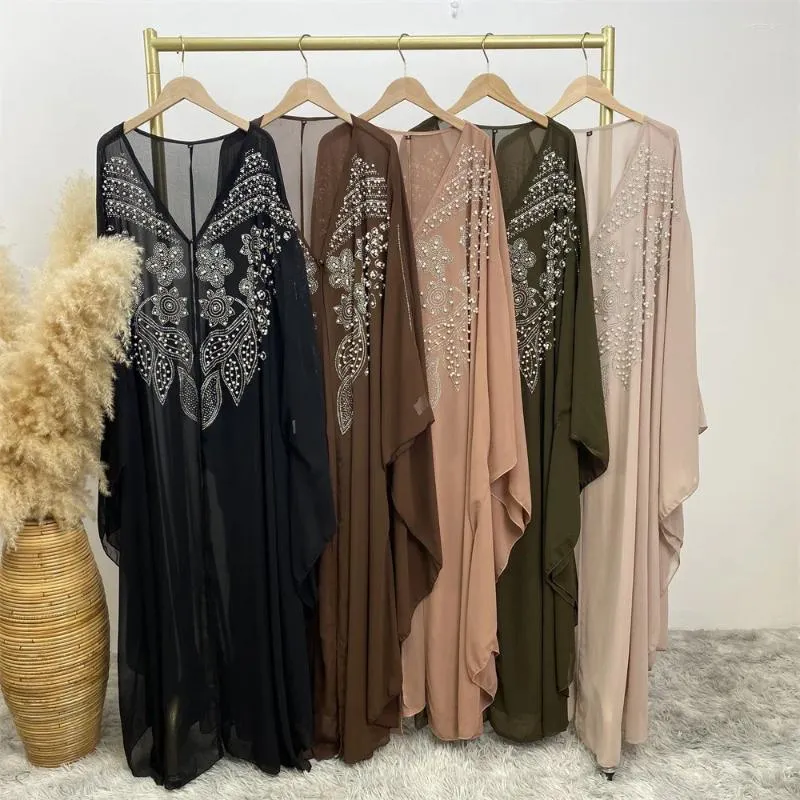 Ethnic Clothing Chiffon Women Open Abaya Kaftan Dubai Turkey Bat Sleeves Luxury Loose Robe Islamic Dresses Ramadan Kimono Muslim Woman Dress