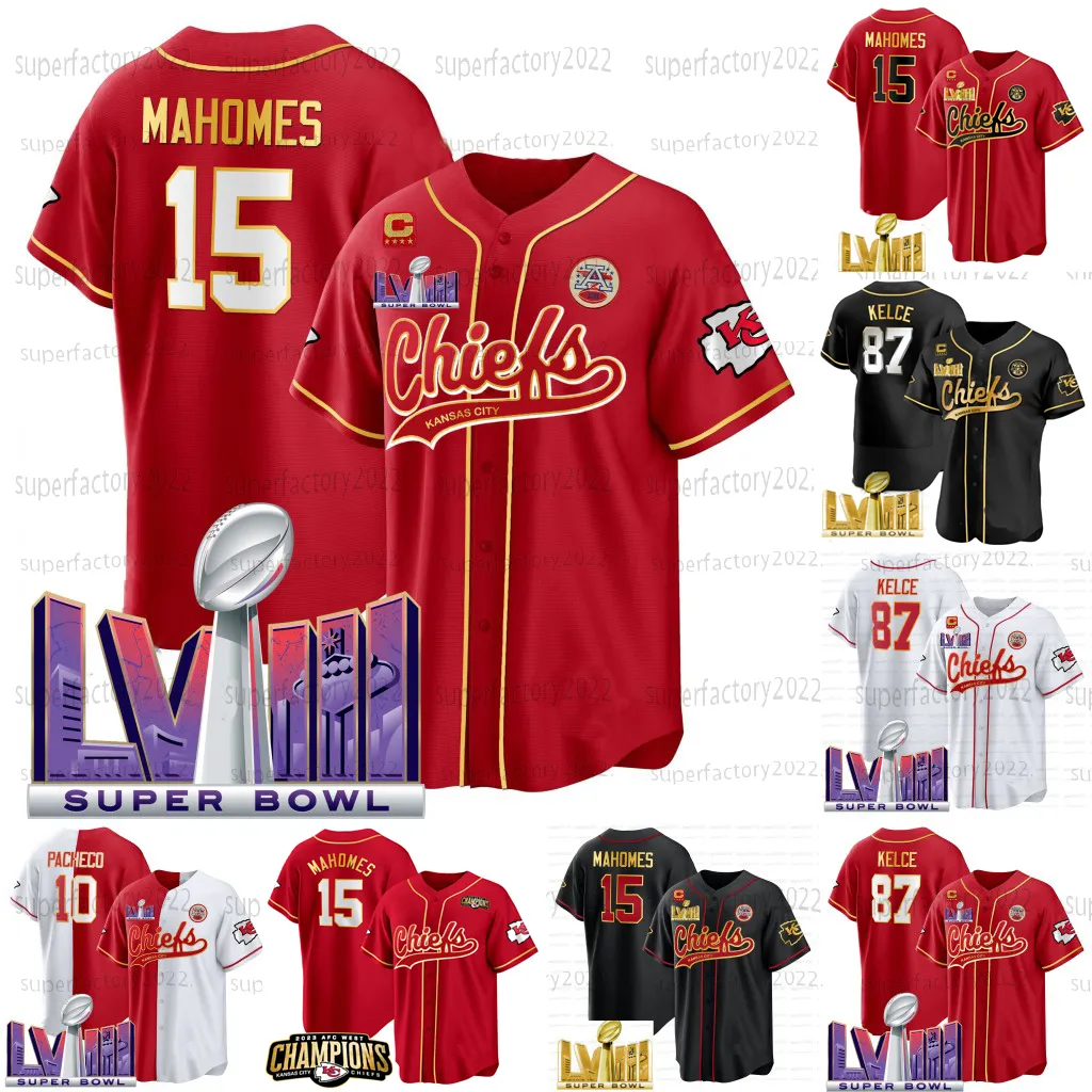 Patrick Mahomes Travis Kelce Isaih Pacheco Maglia da baseball Chris Jones Harrison Butker Nick Bolton Kansases City Justyn Ross Chiefes Kadarius Toney