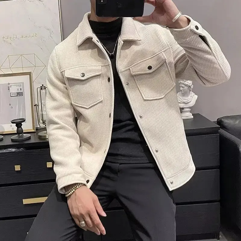 Winter Fashion Jacket Men's Lapel Autumn And Winter Corduroy Jacket Quality Stretch Slim Fit Jacket Denim Men Fashion Brand 240122