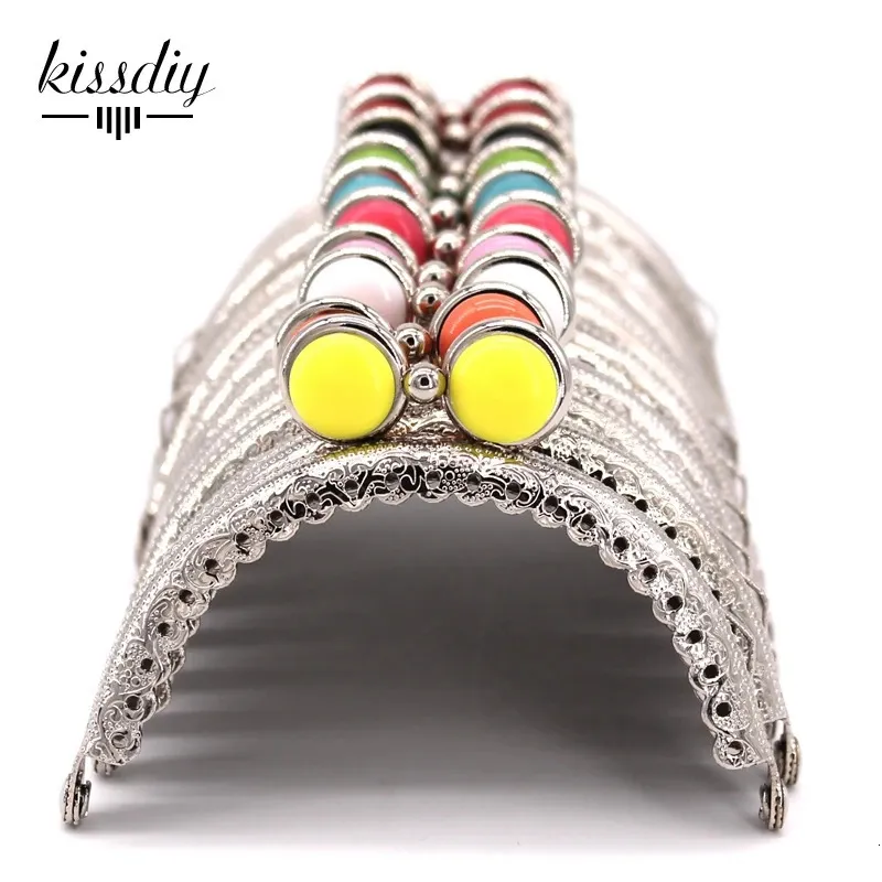 10 pcslot 85cm Semicircle Silver Lace Flat Bead Metal Purse Frame Kiss Clasp Bag Accessories 240126