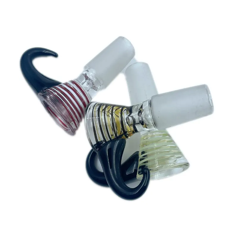 Strumento per pipa da fumo 14mm 18mm Ciotola di vetro a strisce colorate maschio con manico grande Ciotole per bong in vetro stile corno di bue Dab Rig