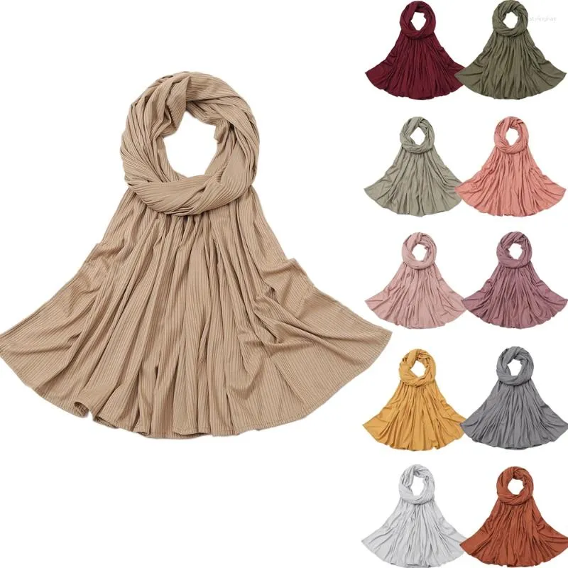 Ethnische Kleidung 2024 Ankunft Crinkle Plissee Schal Baumwolle Hijabs Schals Schals Muslimische Mode Kopftuch Wraps Turbane Islamische einfarbige Streifen