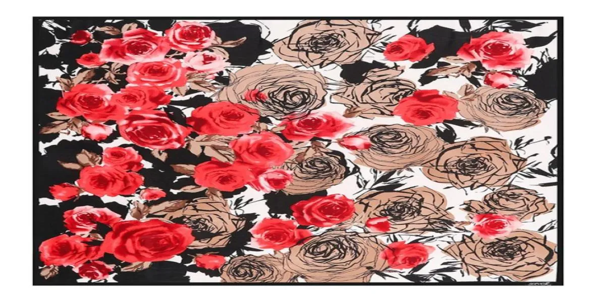 Ny Twill Silk Scarf Women Rose Flower Printing Square Scarves Fashion Wrap Female Foulard Large Hijab Shawl Neckerchief 130130cm89502472