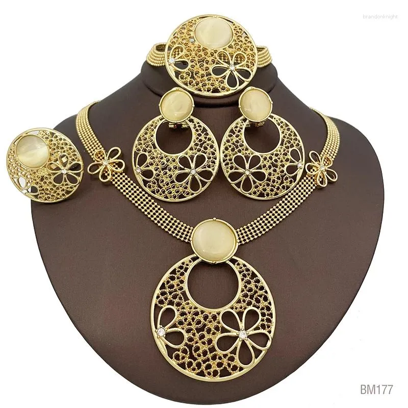 Ensemble de boucles d'oreilles et collier en opale de dubaï, bijoux de mariage pour dames, usage quotidien, bracelet plaqué or 18 carats, 4 pièces, accessoires