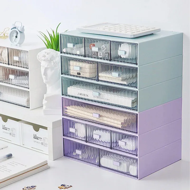 Drawer Type Desktop Storage Box Plastic Stationery Cosmetic Organizer Free Combination Multilayer Stackable Jewelry 240125
