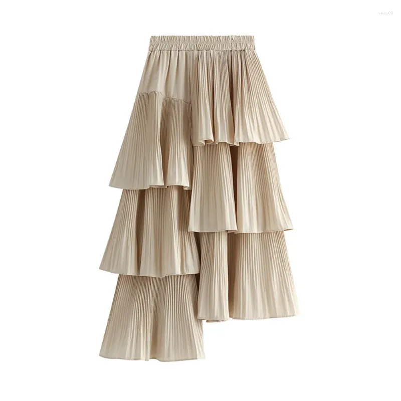 Skirts Korean Spring Autumn Pleated Cake Skirt Women's Medium Long Ruffle Irregular Female Fashion 2024 Women Clothes