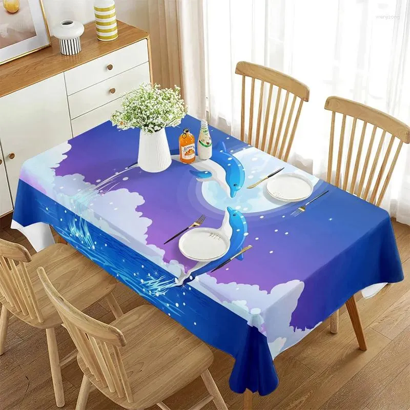 Nappe rectangulaire en forme de dauphin, dessin animé, vie Marine, océan bleu, décoration de maison pour salon, salle à manger, Banquet de mariage