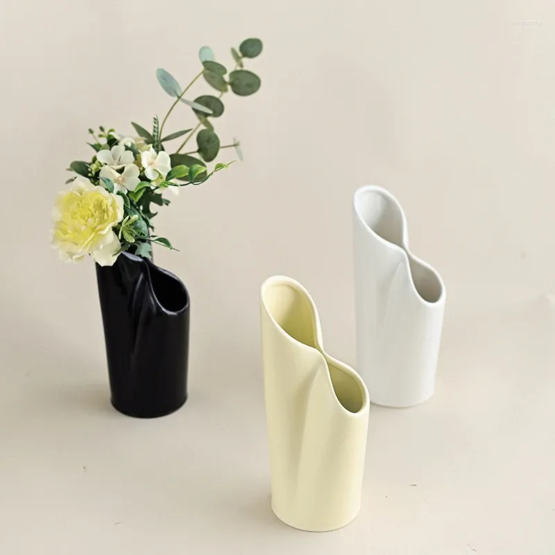 Vasi stile crema francese Instagram vaso in ceramica a doppia bocca simulazione avanzata decorazione artistica floreale