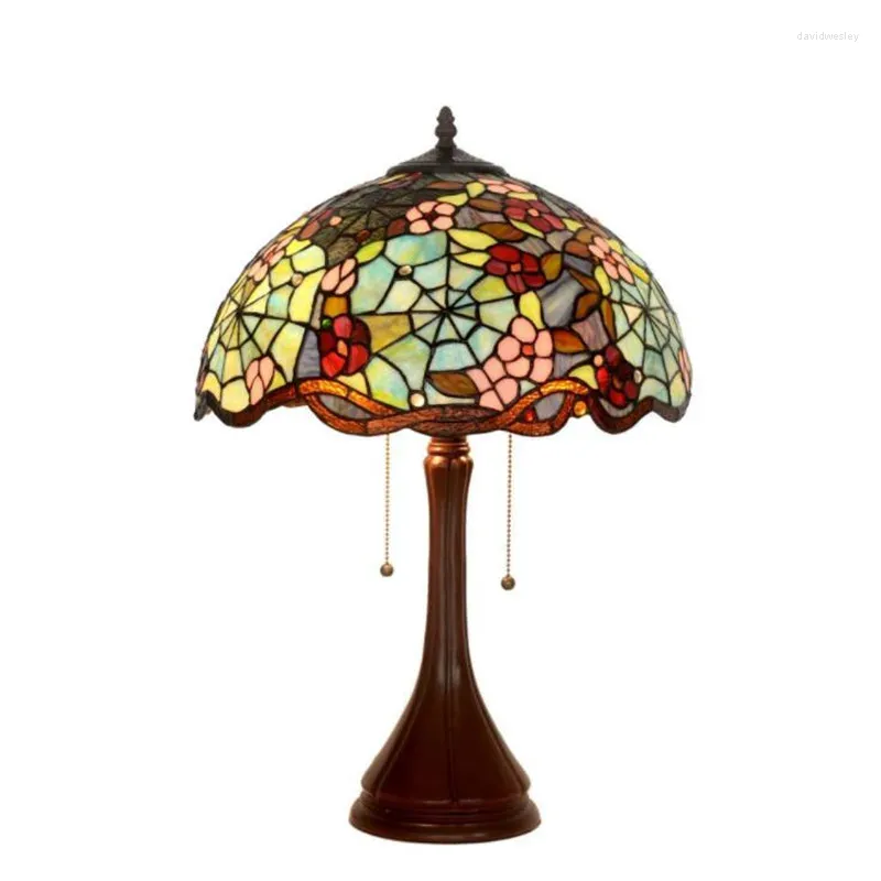 Bordslampor Vintage Country Colorful Glass Pastoral Tiffany Lamp för Foyer Bed Room Bar Apartment Lighting Fixture 61cm 1097