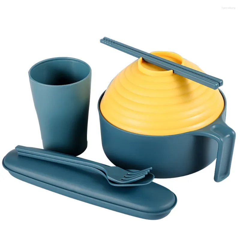 Dinnerware Sets Ramen Instant Noodle Bowl Suit Tableware Spoon Chopsticks Cup Case Complete Flatware Kit Student