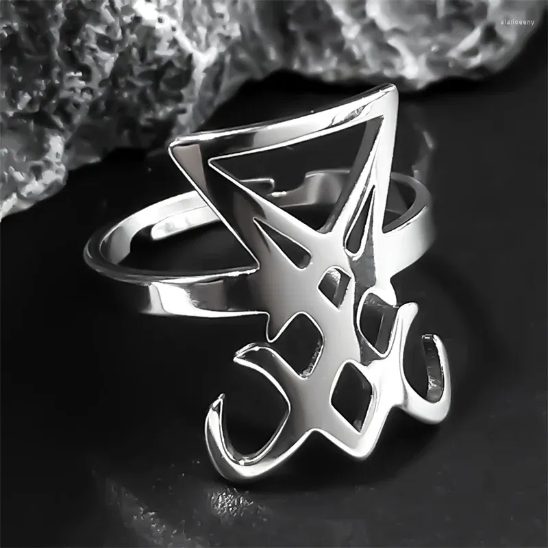 Cluster Rings Gothic Sigil Of Lucifer Satanic Symbol Ring For Women Men Stainless Steel Adjustable Devil Satan Seal Finger Jewelry Gifts