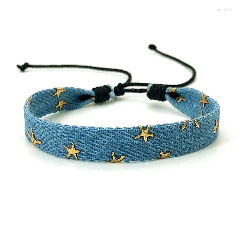 Charm Armbänder Elegant Blue Denim mit Goldfarbe Sterne Dekoration Armband für Frauen Trendy Handketten 2024 Modeschmuck Accessoires
