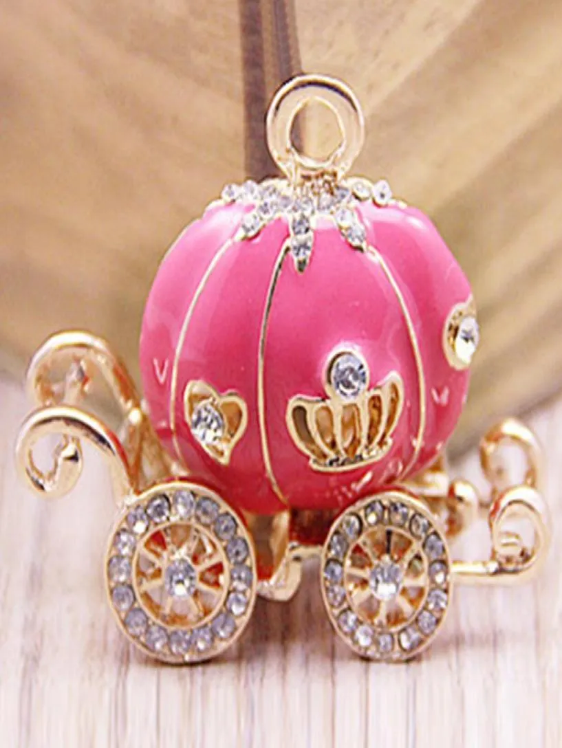 1Cute Big Pumpkin Carriage Crystal Charm Keychain Key Ring04450727