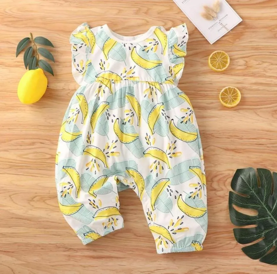 Verão bebê menina macacão roupas banana impressão voando manga macacão respirável casual pijama 018m macacões8140767