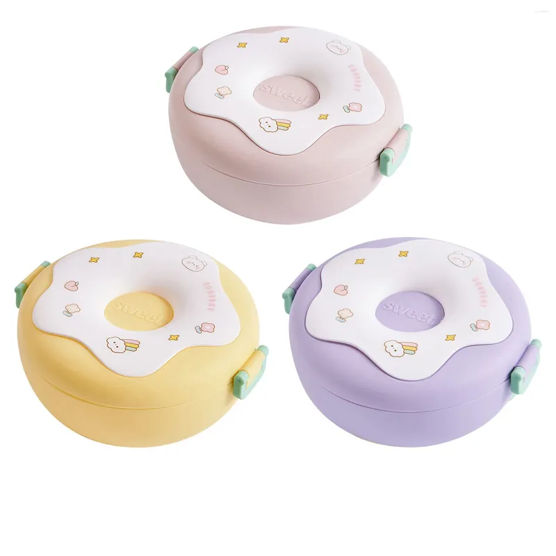 Louça 1000ml Cartoon Donut Lunch Box Microwavable Bento Container para jantar fora trabalho escola piquenique