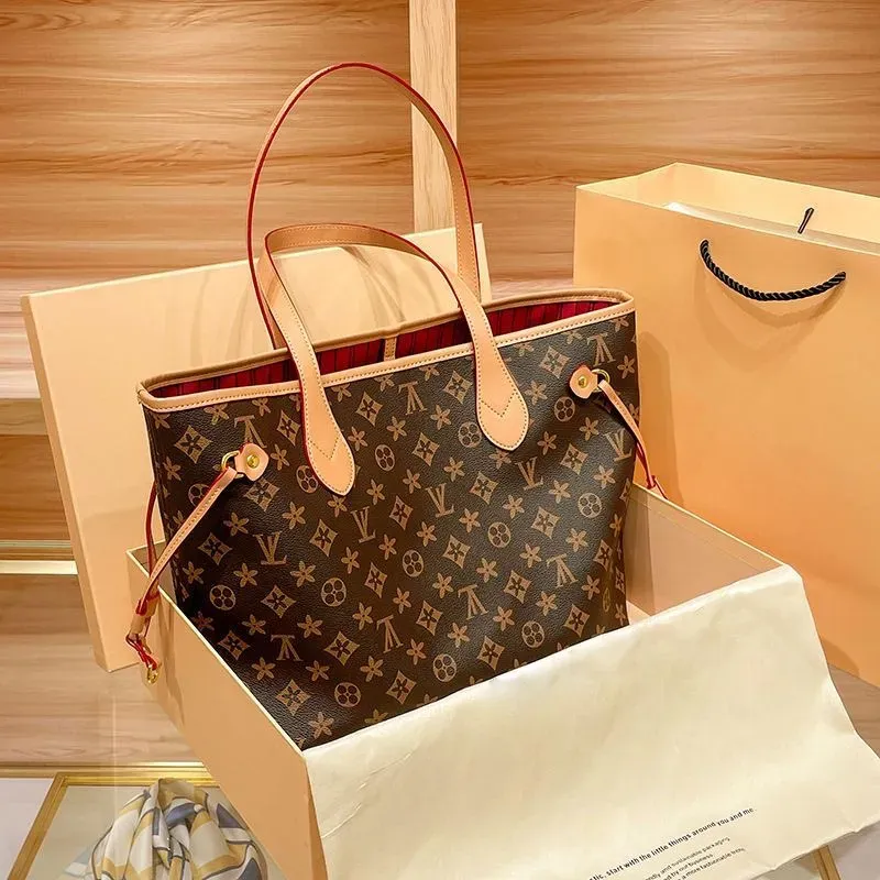 Modedesigner väska lyx neverfulls mm kvinnor handväskor messenger damer axel äkta läder tote handväska präglad cross bod1985