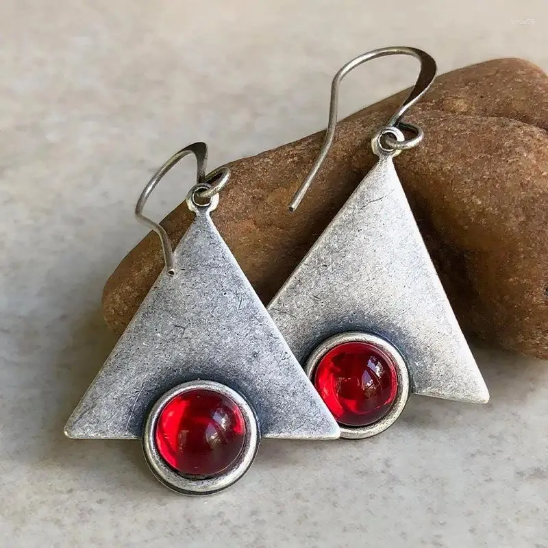 Brincos pendurados triângulo geométrico vintage para mulheres resina vermelha pedra pingente moda jóias 2024 pendientes aretes