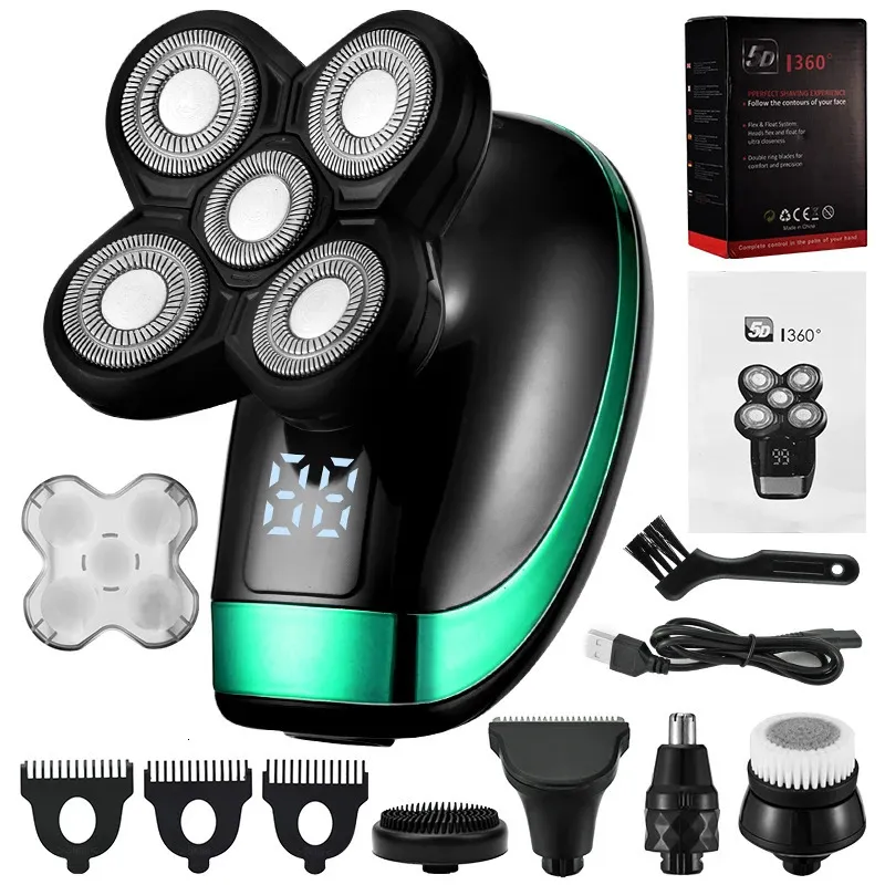 5 en 1 4D hommes rechargeable tête chauve rasoir électrique 5 têtes flottantes barbe nez oreille tondeuse rasoir tondeuse brosse 240127