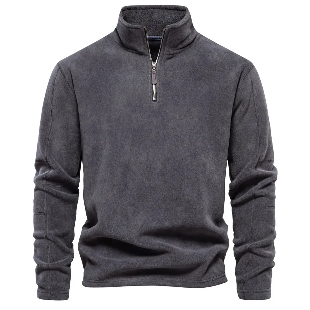 Automne et hiver épais sweat à capuche couleur unie laine fermeture éclair manches longues col montant qualité coton décontracté vêtements pour hommes 240123