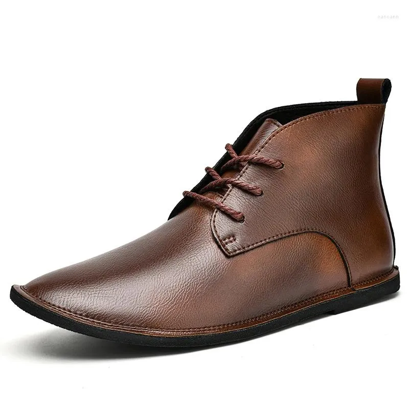 Chaussures habillées rétro marron pour hommes de haute qualité en cuir bout pointu bottines homme haut tendance à lacets hommes formels