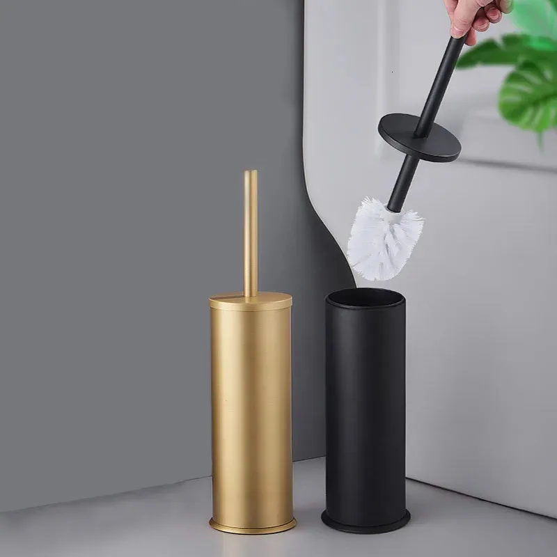 Juego de portaescobillas de aluminio dorado y negro de lujo, accesorios para limpieza de baño y suelo del hogar, 240118