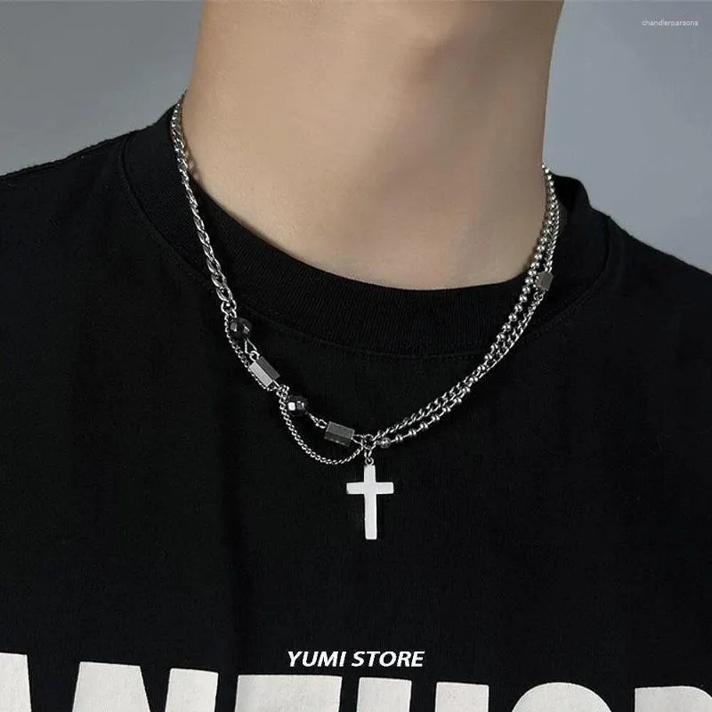 Pendant Necklaces Titanium Steel Double Layered Cross Necklace For Men Women Trend Hip Hop Charm Sweater Chain Fashion Male Jewelry