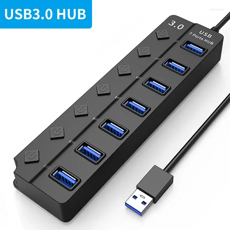 Hub USB 2.0 multi-répartiteur, adaptateur d'alimentation, 4/7 ports, extenseur Multiple 3.0 avec interrupteur, câble de 30CM