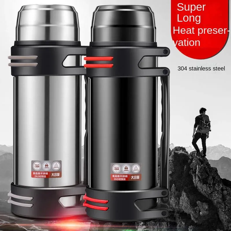 1L/1,6L/2L grande bouteille thermos flacons sous vide tasse thermique d'eau isolée en acier inoxydable avec sangle 48 heures d'insalation 240129