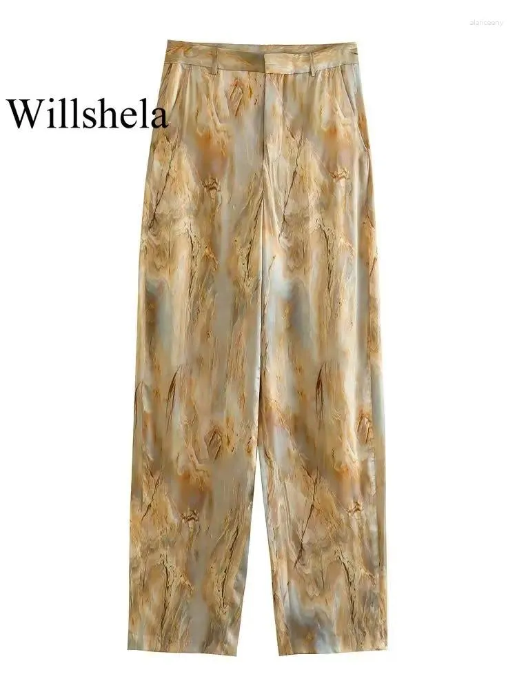 Calças femininas Willshela Mulheres Moda Tie Dye Front Zipper Calças Vintage Cintura Alta Comprimento Completo Feminino Chic Lady Straight