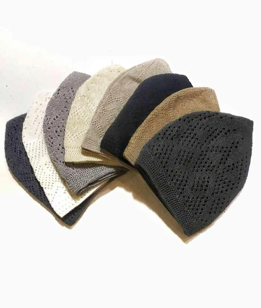 12 pièces hommes entier Coif coton tricot chapeaux Men039s crâne casquette musulman islamique prière chapeau tête solide Casual4875576