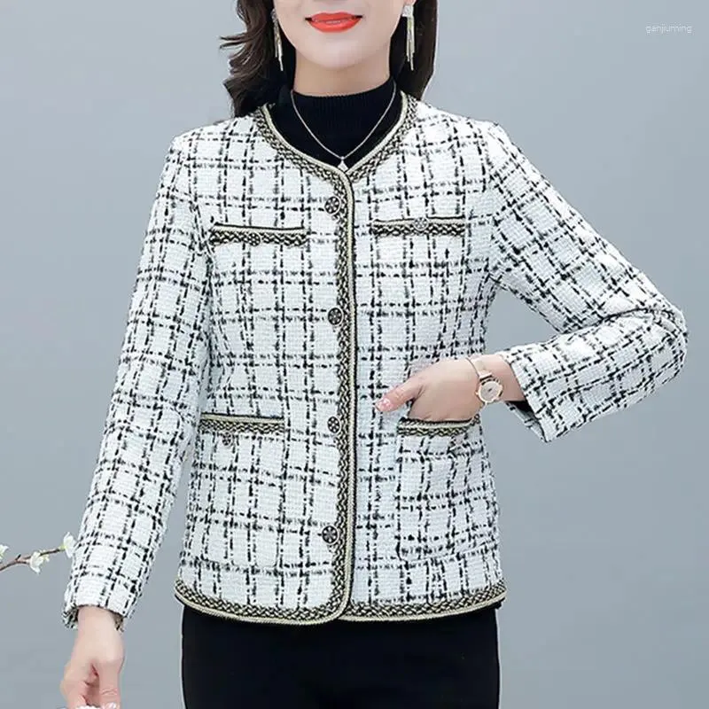 女性用ジャケット2024春秋の格子縞のジャケットアウトウェアファッションルーズロングサイズ5xlシングル胸肉カジュアルシックコート