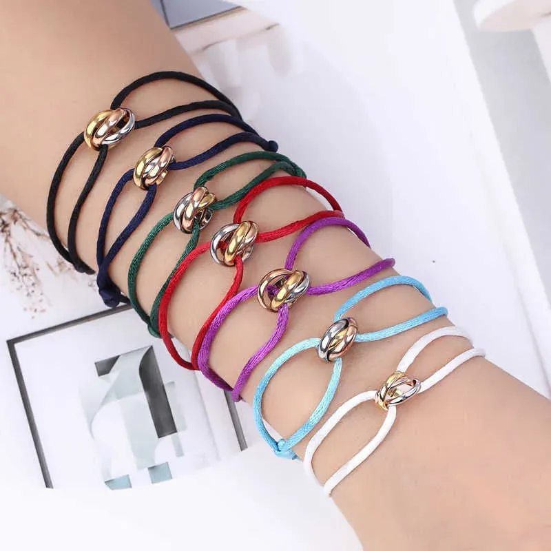 Zlxgirl high quality hot stainless steel bracelet 3 metal buckle ribbon lace up chain bracelet silk string hand make bracelet H0903