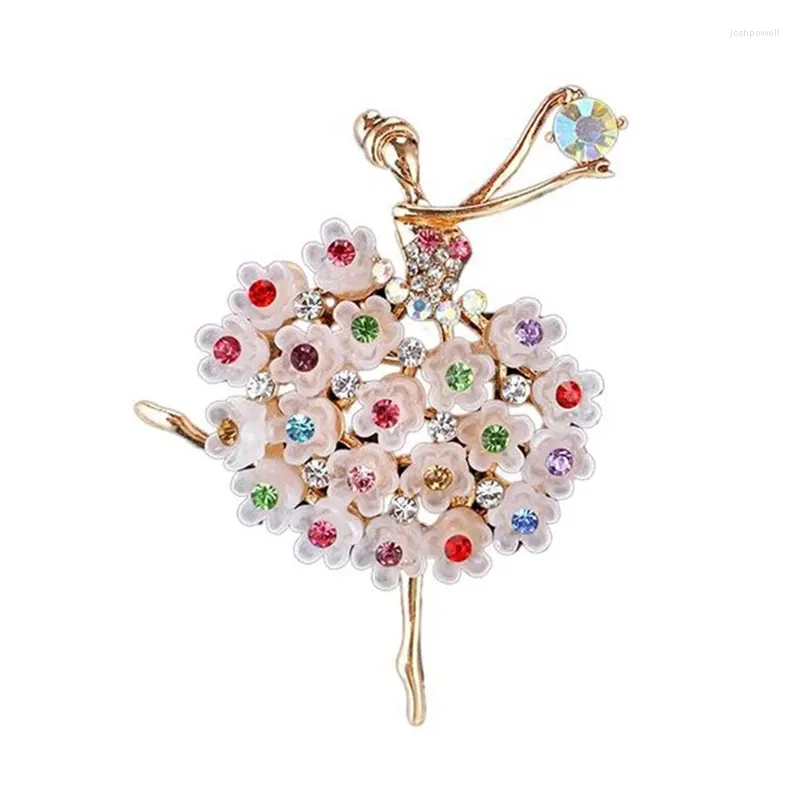 Brooches Luxury Crystal Brooch Ballerinas Dancer Breastpin Colorful Flower Alloy Plated Women Girls Gift