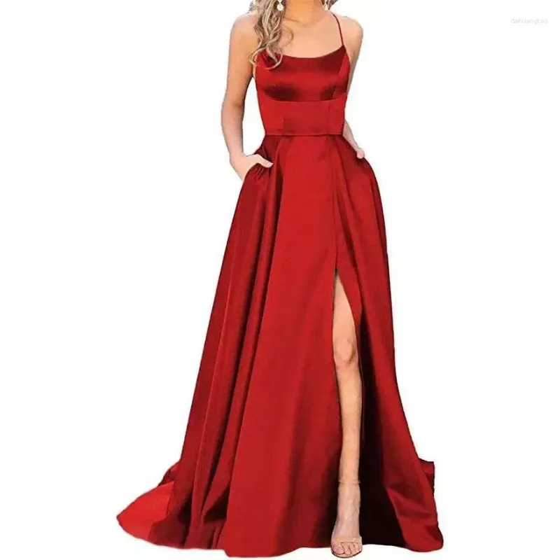 Casual Dresses Europe And The United States Cross-border Bridesmaid Dress Long Small Tail Halter Solid Color Banquet Evening