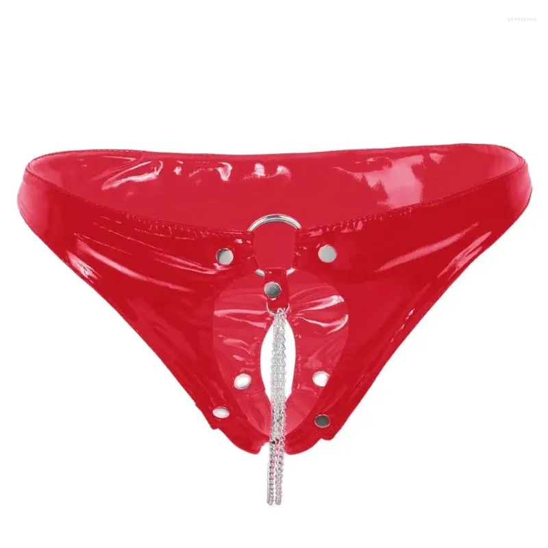 Kvinnors trosor Kvinna S-3XL SEXY OPEN CROTSCHESS Bright Patent Leather Lingerie Package Hip Underpants U-Zipper Sex Appeal Underwear