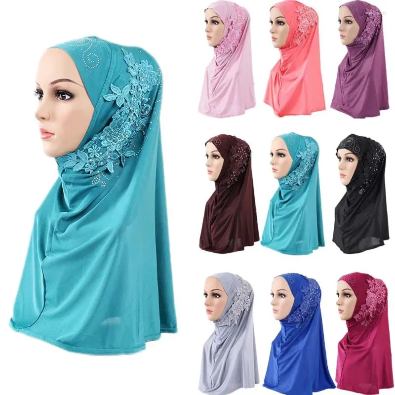 Ethnic Clothing Women Muslim Flower Drill Hijab Scarf Islamic Amira Headwear Shawls Headwrap Full Cover Headscarf Arab Turban Hair Loss Hat