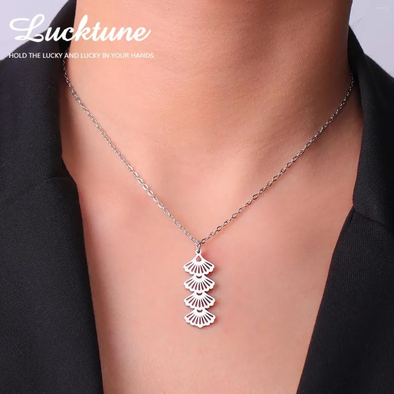 Pendentif Colliers Lucktune Bohemian Multicouche Fan Shape Collier pour femmes Chaîne en acier inoxydable Bijoux de mode Cadeau de Noël