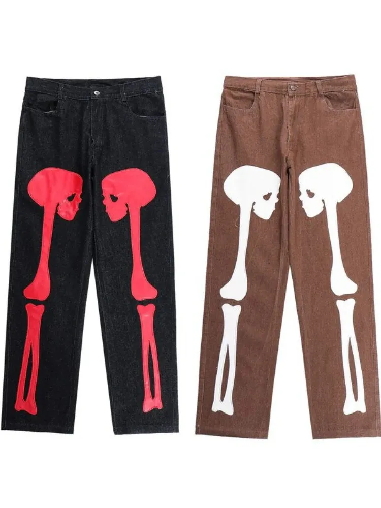 Spring Loose Skull Print Ben Pants Black Jeans For Men Vintage Street Fashion Jeans Unisex Internet Celebrity 240126