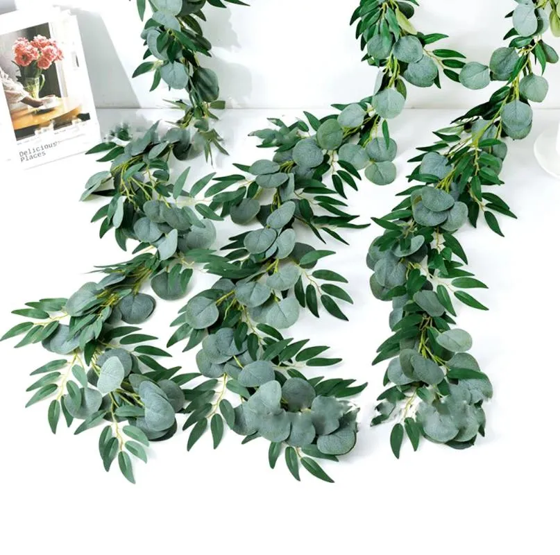 Decorative Flowers Artificial Willow Leaf Eucalyptus Garland Vine Plant Fake Wedding Background Arch Home Room Decoratio