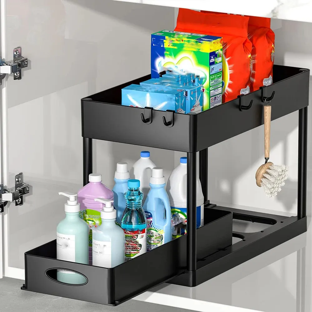 kitchen Organizer Under Sink Sliding Drawer Storage Rack 2 Tier Multipurpose Holder for Kitchen 240125